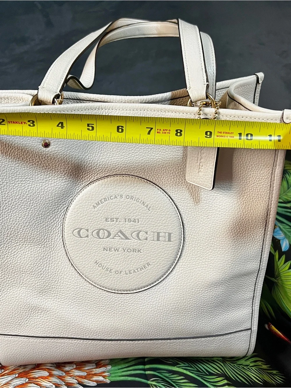 Coach Dempsey Chalk Carryall Tote Leather Shopper Work School Satchel Handbag